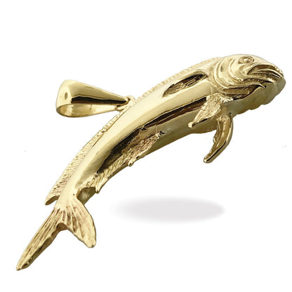 14K Gold 3D Mahi Mahi Fish Pendant