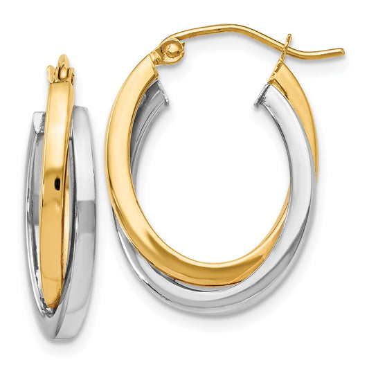 14K Two Tone Polished Hinged Hoop Earrings