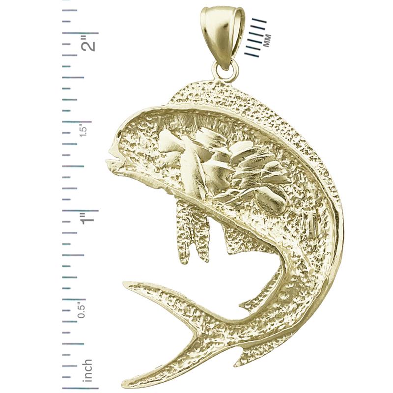 14K Gold 44MM Mahi Mahi Fish Pendant