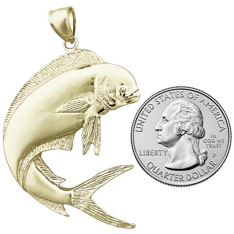 14K Gold 44MM Mahi Mahi Fish Pendant