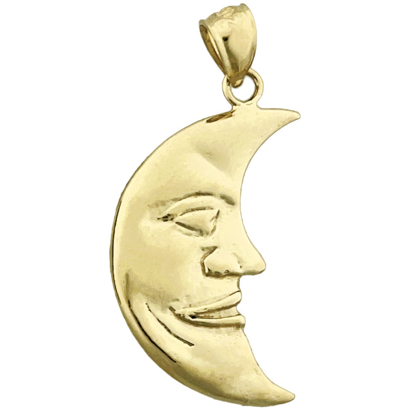 14K Gold Crescent Man In The Moon Pendant
