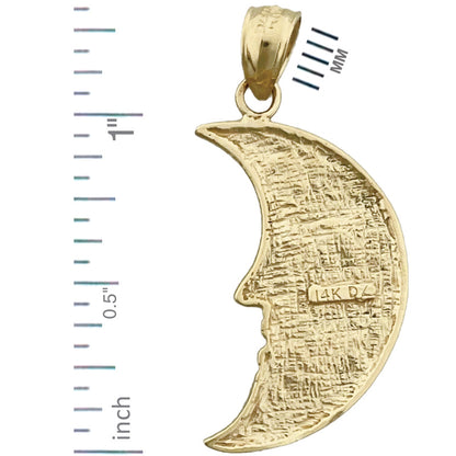 14K Gold Crescent Man In The Moon Pendant