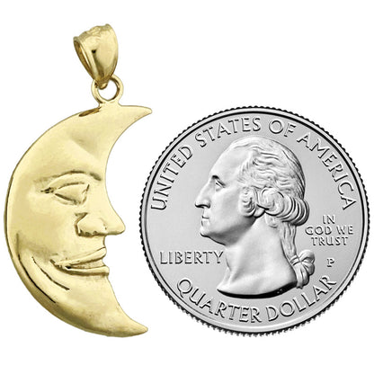 14K Gold Crescent Man In The Moon Pendant