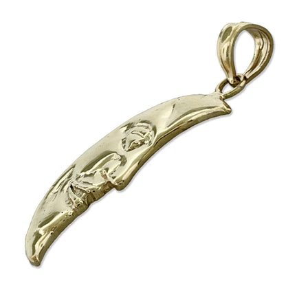 14K Gold Crescent Man In The Moon Pendant