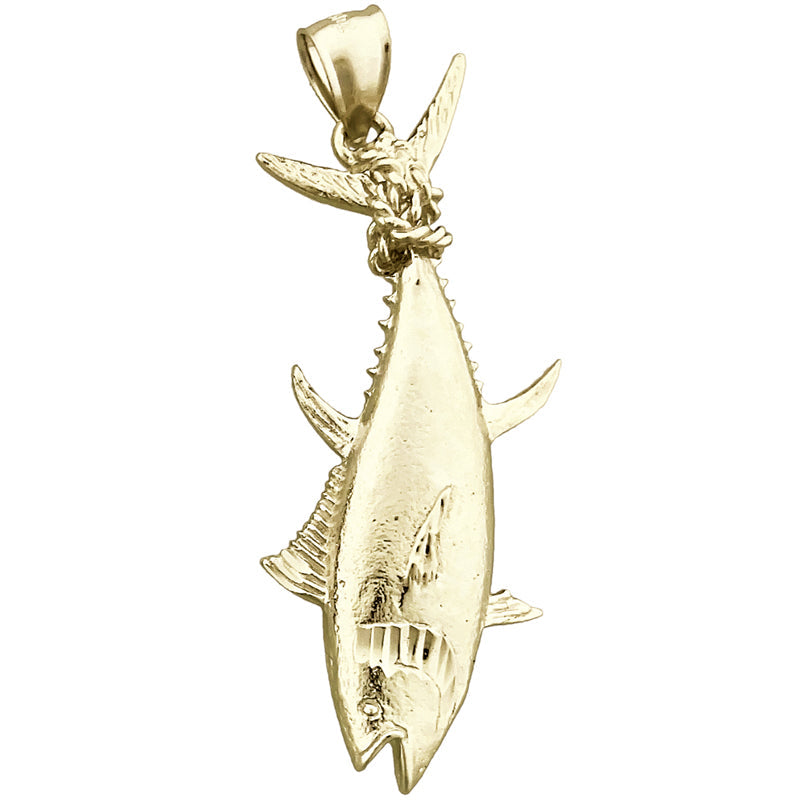 14K Gold Tuna Fin Tied with Rope Pendant