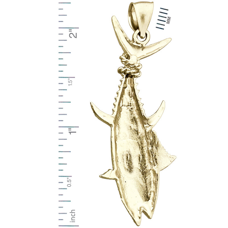 14K Gold Tuna Fin Tied with Rope Pendant