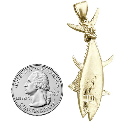 14K Gold Tuna Fin Tied with Rope Pendant
