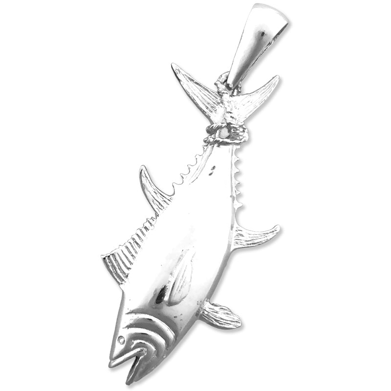 14K Gold 3D Tuna Pendant with Fin Tied To Rope