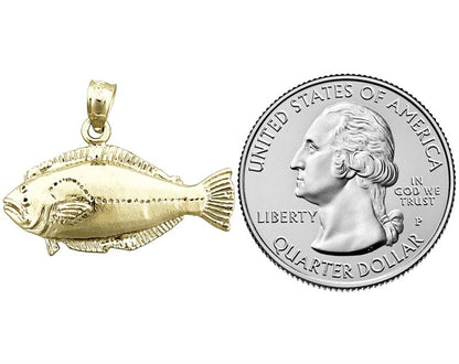 14K Gold Horizontal Sole Fish Pendant