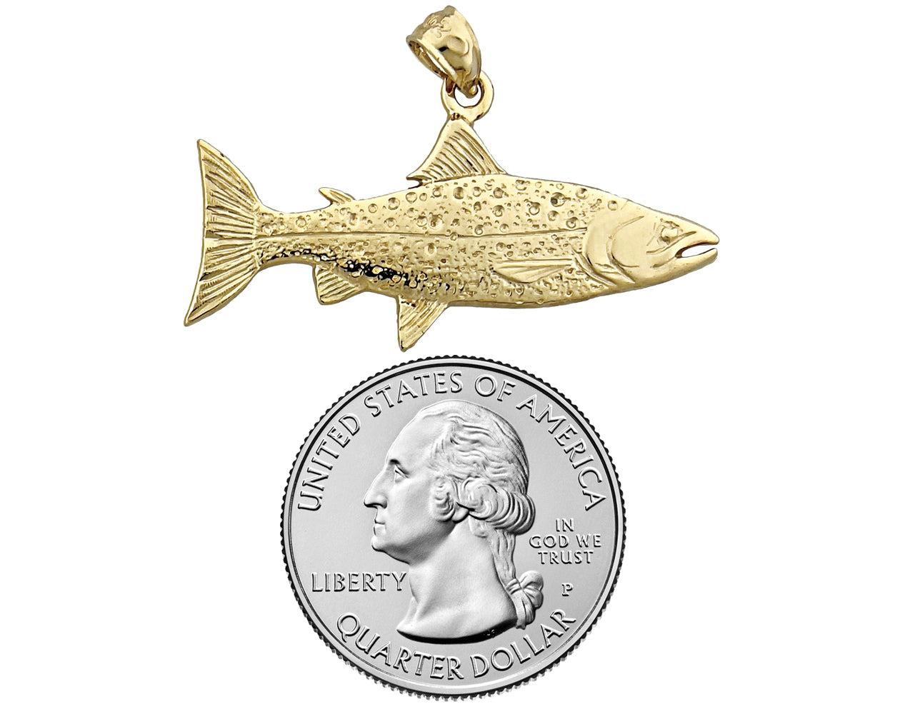 14K Gold 38MM Salmon Pendant