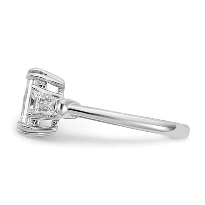 14K White Gold 2 1/5 carat Lab Grown Diamond VS+ F+ Complete Emerald and Tapered Baguette Engagement Ring
