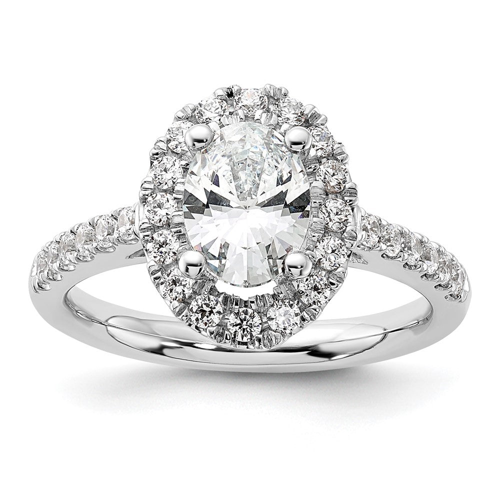 14K White Gold Halo Plus (Holds 1 carat (8.0x5.5mm) Oval Center) 1/2 carat Diamond Semi-Mount Engagement Ring