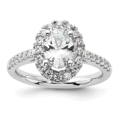 14K White Gold Halo Plus (Holds 1 carat (8.0x5.5mm) Oval Center) 1/2 carat Diamond Semi-Mount Engagement Ring