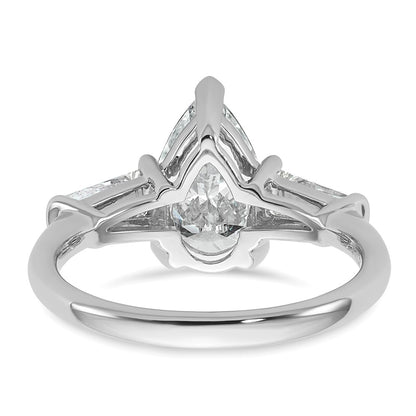 14K White Gold 5/8 carat Lab Grown Diamond VS+ F+ Tapered Baguette 2 carat Pear Center Semi Mount Engagement Ring