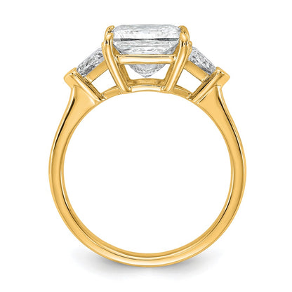 14K Yellow Gold 3 1/8 carat Certified Lab Grown Diamond VS+ F+ Princess and Trillion Complete Three Stone Engagement Ring