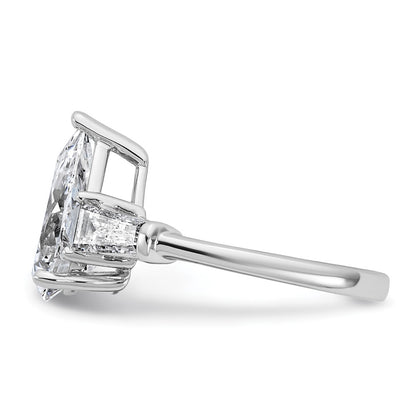 14K White Gold 6 3/4 carat Certified Lab Grown Diamond VS+ G+ Pear and Tapered Baguette Complete Three Stone Engagement Ring