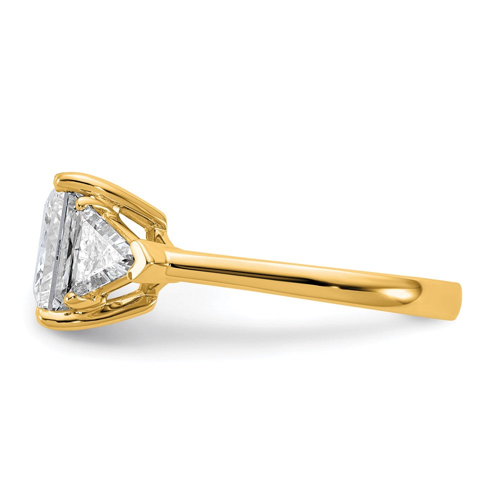 14K Yellow Gold 4 1/8 carat Certified Lab Grown Diamond VS/SI+ G+ Princess and Trillion Complete Three Stone Engagement Ring