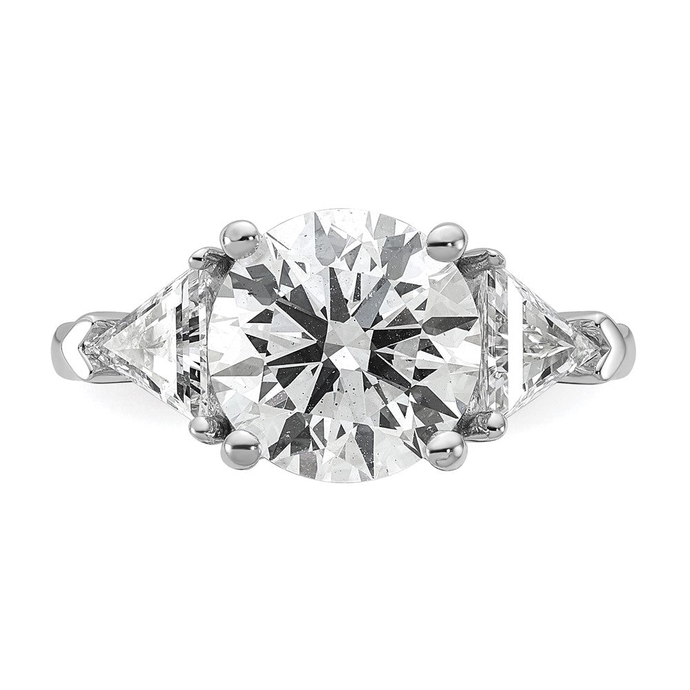 14K White Gold 4 1/8 carat Certified Lab Grown Diamond VS/SI+ G+ Round and Triangle Complete Three Stone Engagement Ring