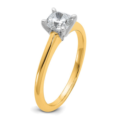 14K Two-Tone Gold Two-tone 3/4 carat Certified Lab Grown Diamond VS+ F+ Cushion Complete Solitaire Engagement Ring