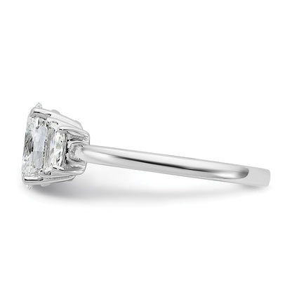 14K White Gold 3/8 carat Lab Grown Diamond VS+ F+ Trapezoid 1 carat Oval Semi Mount Three Stone Engagement Ring