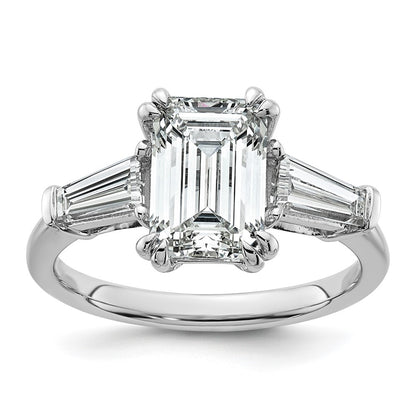 14K White Gold 3 1/3 carat Lab Grown Diamond VS+ F+ Complete Emerald and Tapered Baguette Engagement Ring