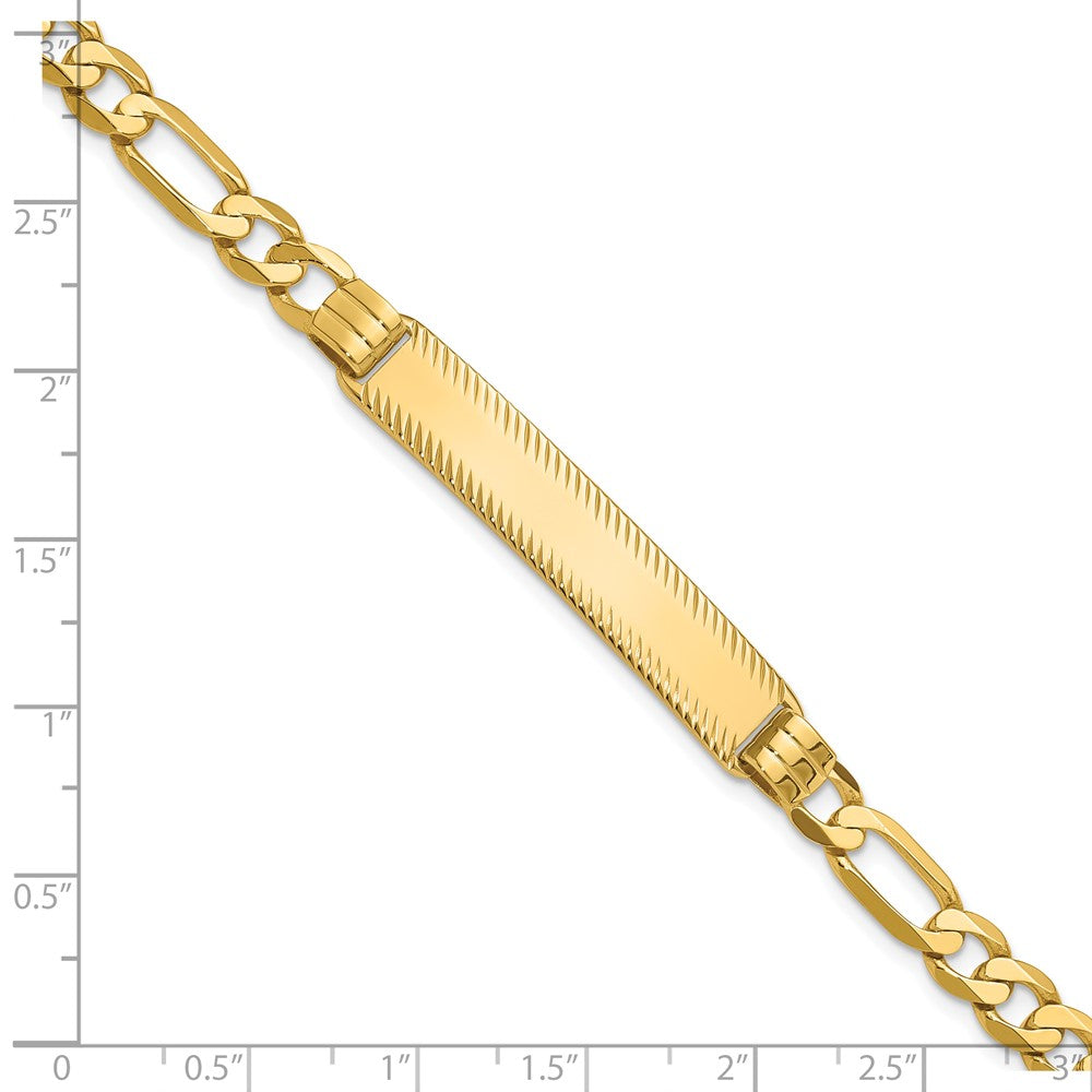 14K Yellow Gold Polished Solid Chain/Solid Plate Figaro Link Diamond-cut 39x8mm Plate 7 Inch ID Bracelet