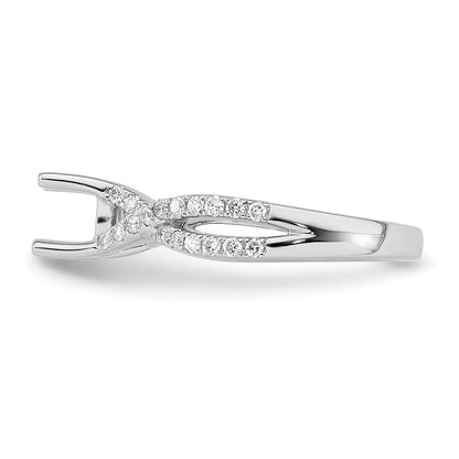 14K White Gold Criss-Cross (Holds 1 carat (6.5mm) Round Center) 3/8 carat Diamond Semi-mount Engagement Ring