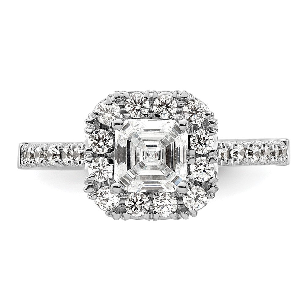 True Origin 14K White Gold 1/2 carat Lab Grown Diamond VS+ F+ Semi-Mount Asscher Halo Engagement Ring