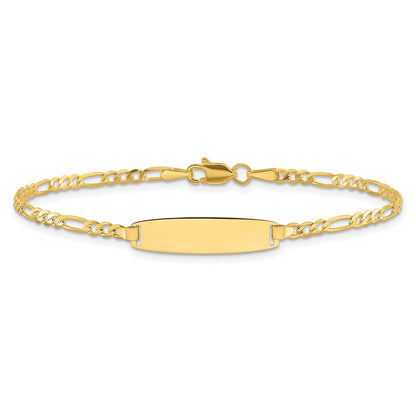 14K Yellow Gold Polished Solid Chain/Solid Plate Figaro Link 19.5x5.5mm Plate 8 Inch ID Bracelet