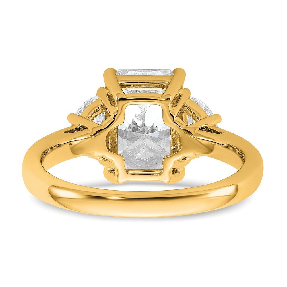 14K Yellow Gold 3 1/8 carat Certified Lab Grown Diamond VS+ F+ Radiant and Half Moon Complete Three Stone Engagement Ring