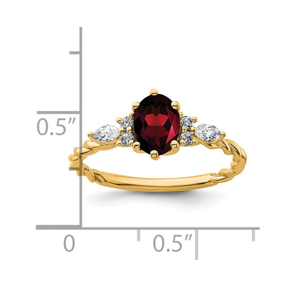 14K Yellow Gold Diamond and 7x5 Oval January/Garnet Size 7 Twisted Ring