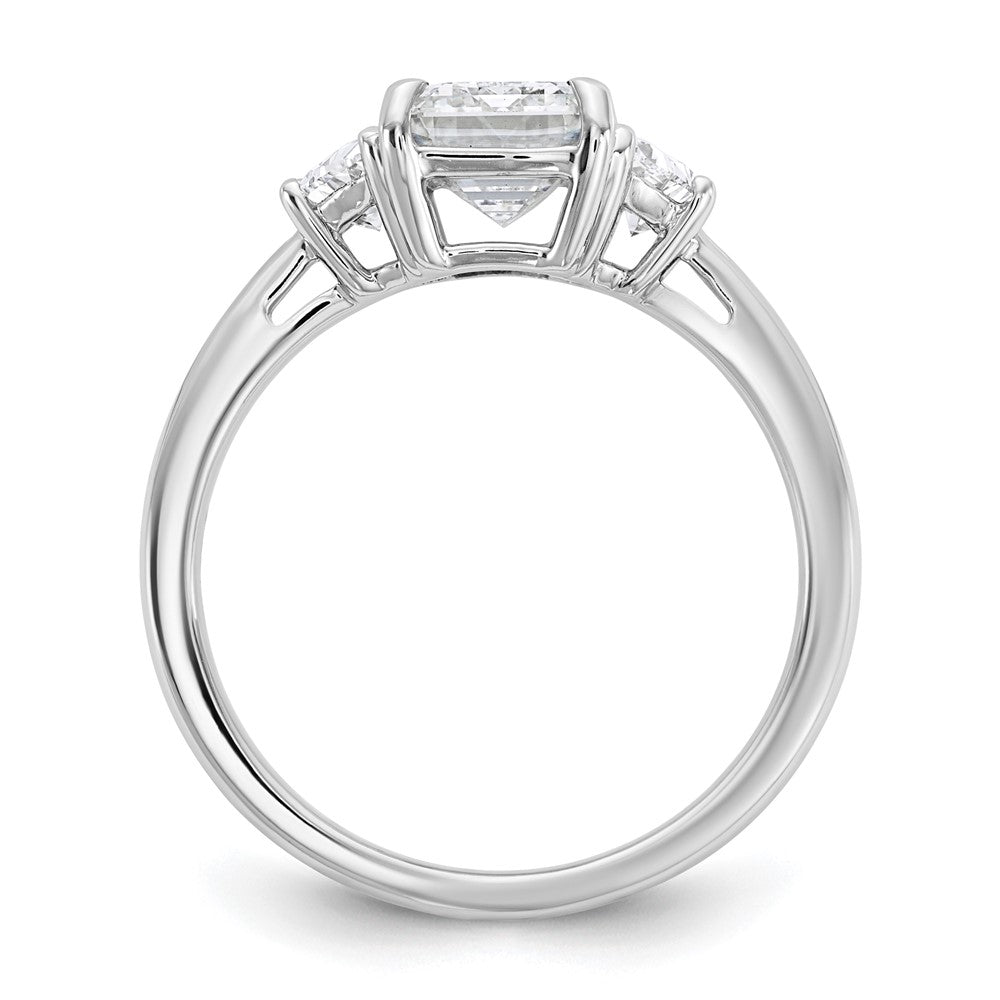 14K White Gold 1/2 carat Lab Grown Diamond VS/SI+ G+ Semi Mount Emerald and Half Moon Three Stone Engagement Ring