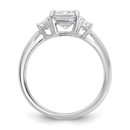 14K White Gold 1/2 carat Lab Grown Diamond VS/SI+ G+ Semi Mount Emerald and Half Moon Three Stone Engagement Ring