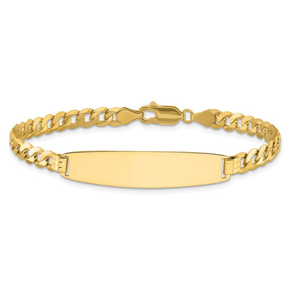 14K Yellow Gold Polished Solid Chain/Solid Plate Curb Link Rounded 35x8.5mm Plate 7 Inch ID Bracelet