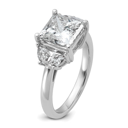 14K White Gold 1 carat Lab Grown Diamond VS/SI+ G+ Half Moon 3 carat Princess Center Semi Mount Three Stone Engagement Ring