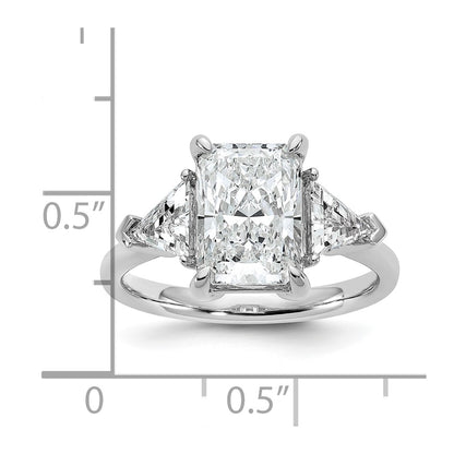 14K White Gold 3 5/8 carat Certified Lab Grown Diamond VS/SI+ G+ Radiant and Triangle Complete Three Stone Engagement Ring