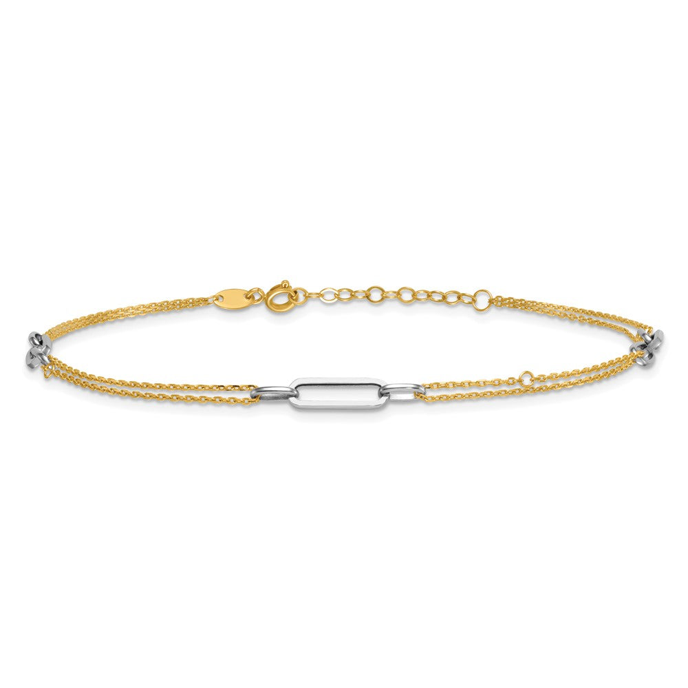 14K Two-Tone Gold Two-tone Polished Diamond-cut 3-Station 9 Inch Plus 1 Inch Extender - Total 10 Inch Anklet