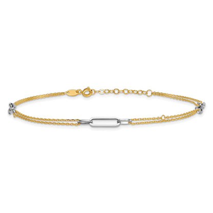 14K Two-Tone Gold Two-tone Polished Diamond-cut 3-Station 9 Inch Plus 1 Inch Extender - Total 10 Inch Anklet