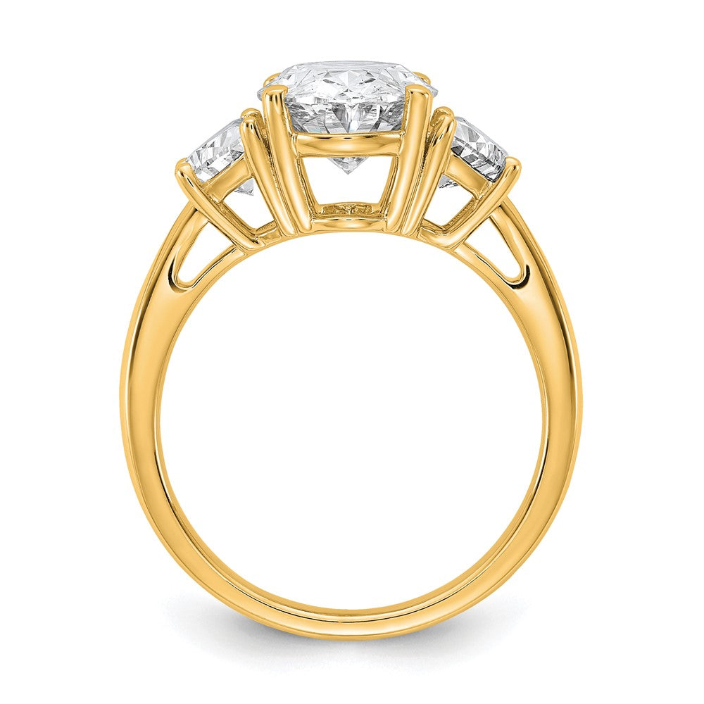 14K Yellow Gold 4 carat Certified Lab Grown Diamond VS/SI+ G+ Complete Oval and Half Moon Three Stone Engagement Ring