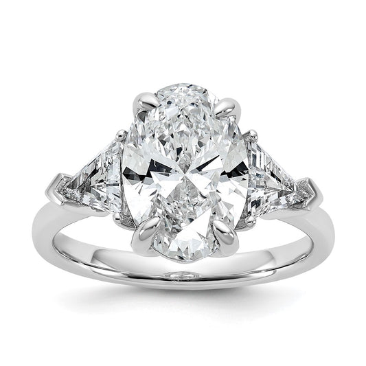 14K White Gold 4 1/8 carat Certified Lab Grown Diamond VS/SI+ G+ Complete Oval and Trillion Three Stone Engagement Ring