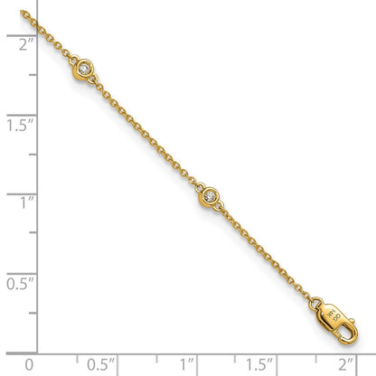 14K Yellow Gold Complete 1/6 carat Bezel-set Diamond and Cable Chain 7-Station 9 Inch Anklet
