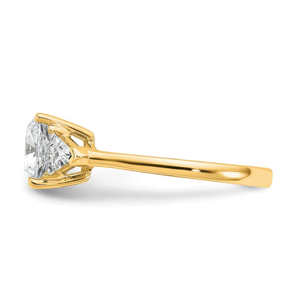 14K Yellow Gold 1/2 carat Lab Grown Diamond VS/SI+ G+ Triangle 2 carat Cushion Center Semi Mount Three Stone Engagement Ring