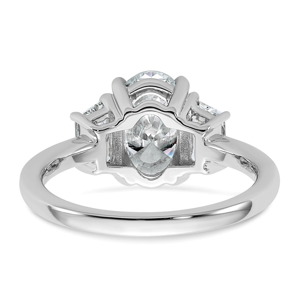 14K White Gold 2 3/4 carat Certified Lab Grown Diamond VS+ F+ Oval and Trapezoid Complete Three Stone Engagement Ring