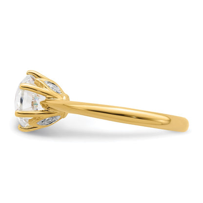 14K Yellow Gold (Holds 2 carat (8.20 mm) Round) 4-Prong with 1/20 carat Diamond Leaf Design Semi-Mount Engagement Ring