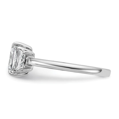 14K White Gold 3/8 carat Lab Grown Diamond VS+ F+ Trapezoid 1 carat Radiant Center Semi Mount Three Stone Engagement Ring