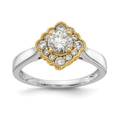 True Origin 14K Two Tone Gold 1/4 carat Lab Grown Diamond VS+ F+ Semi-Mount Round  Halo Engagement Ring