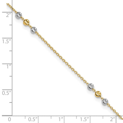 14K Two-Tone Gold Two-tone Diamond-cut Beaded 4-Station 9 Inch Plus 1 Inch Extender - Total 10 Inch Anklet
