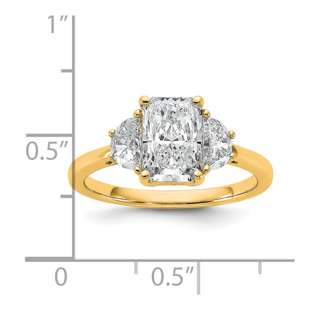 14K Yellow Gold 2 carat Certified Lab Grown Diamond VS/SI+ G+ Radiant and Half Moon Complete Three Stone Engagement Ring