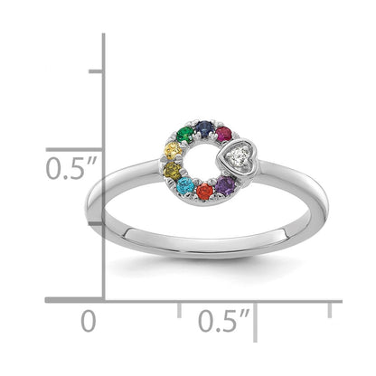 14K White Gold Dia Heart with 8 Genuine Birthstone Mother's Circle Ring