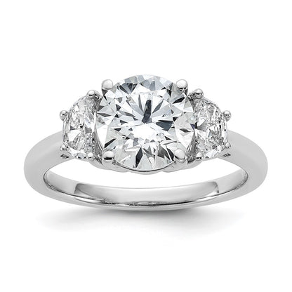 14K White Gold 1/2 carat Lab Grown Diamond VS/SI+ G+ 2 carat Center Round Semi Mount Three Stone Engagement Ring